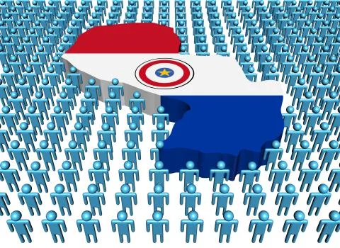 Paraguay map flag surrounded by many abstract people illustration Stock Illustration