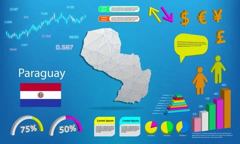 Paraguay map info graphics - charts, symbols, elements and icons collection.  Illustrazione stock