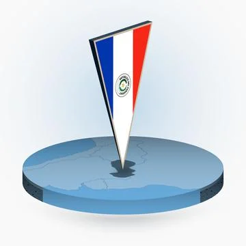 Paraguay map in round isometric style with triangular 3D flag of Paraguay Stock Illustration