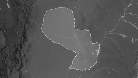 Paraguay map - solid. Border. Grayscale. Labels Stock Footage 322798019