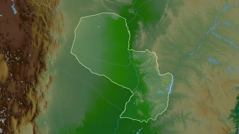 Paraguay map - solid. Border. Physical. Labels Stock Footage 322799140