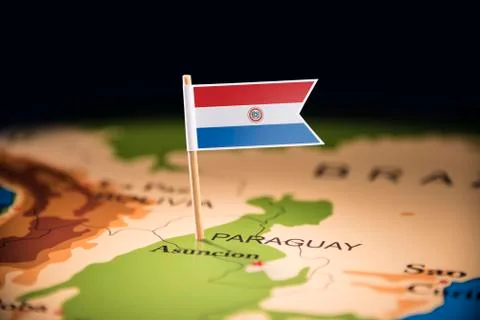Paraguay marked with a flag on the map Stock Photos