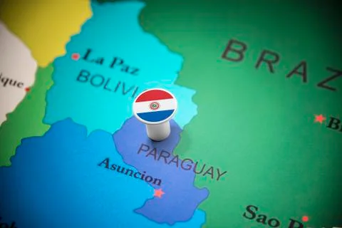 Paraguay marked with a flag on the map Fotos de archivo