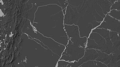Paraguay outlined on a Bilevel elevation map with lakes and rivers イラスト素材