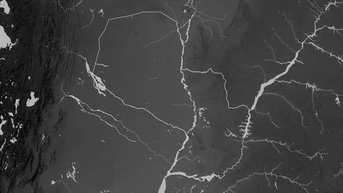 Paraguay outlined on a Grayscale elevation map with lakes and rivers イラスト素材