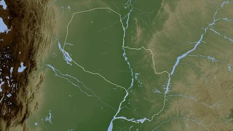 Paraguay outlined on a Pale colored elevation map with lakes and rivers Illustrazione stock