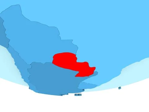 Paraguay in red on blue map Stock Illustration