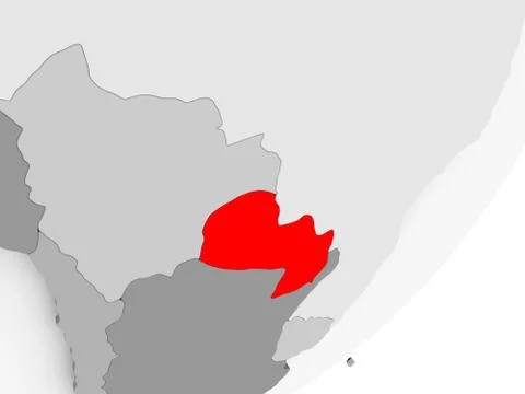Paraguay in red on grey map Ilustración de archivo