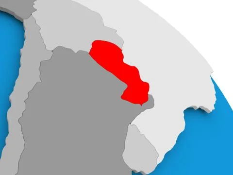 Paraguay in red on map Stock Illustration