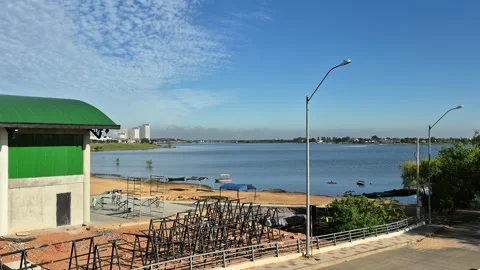 Paraguay River Waterfront View from Asuncion Costanera Under Blue Sky Video stock 335474553