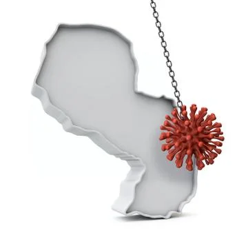 Paraguay simple 3D map being hit by coronavirus. 3D Rendering Stock Illustration