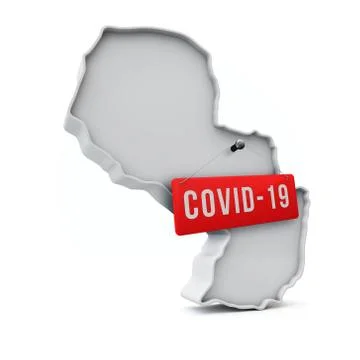 Paraguay simple 3D map with covid-19 red label 3D Rendering. Stock Illustration