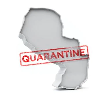 Paraguay simple 3D map with red quanantine stamp. 3D Rendering Stock Illustration