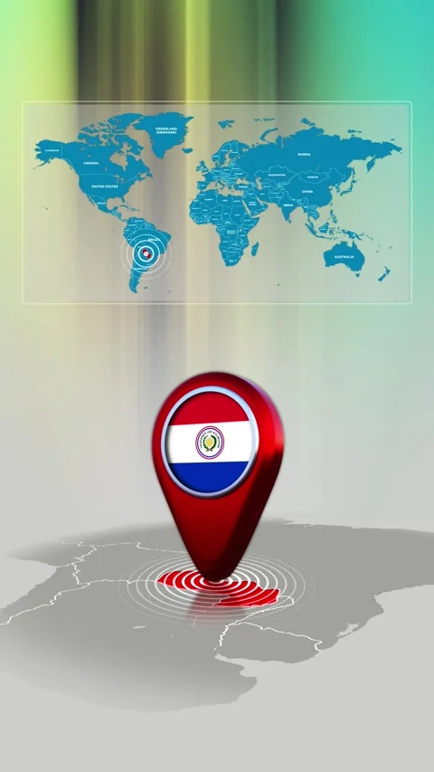 Paraguay World Map Pin Location Background Loop Vertical Stock Footage 341771526