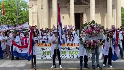 Paraguayan doctors take to the streets again to demand salary adjustments, Asunc Stock Footage 343579096