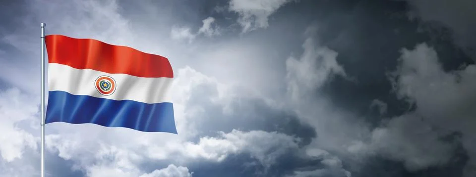 Paraguayan flag on a cloudy sky Illustrazione stock