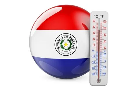 Paraguayan flag with thermometer. 3D rendering Stock Illustration