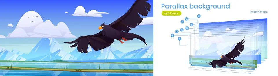 Parallax background black eagle, falcon or hawk Stock Illustration