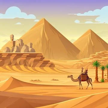 Parallax background egypt desert landscape with pyramids and bedouins Stock Illustration