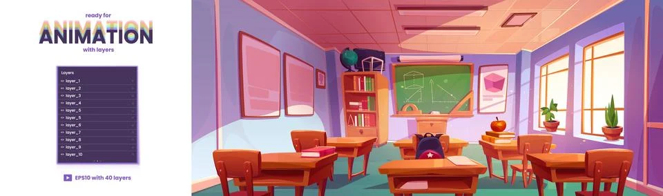 Parallax background with school classroom Stock Illustration