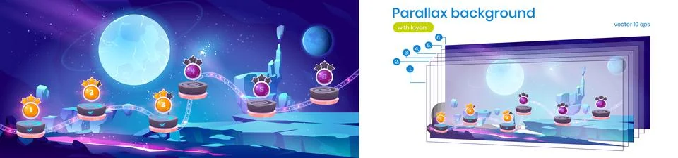 Parallax background with space game level map Stock Illustration