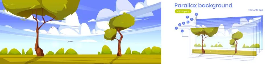 Parallax background with summer landscape Stock-Illustration