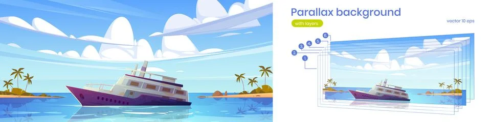 Parallax background with sunken cruise ship in sea Stock Illustration