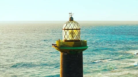 Parallax Drone Shot with Selective Focus at Punta de Jandía Lighthouse in Video stock 305717717