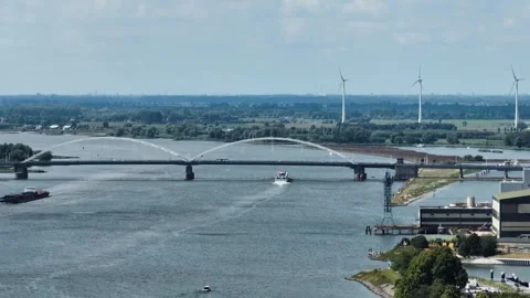 A parallax droneshot  of a bridge with traffic Stock Footage 314332994