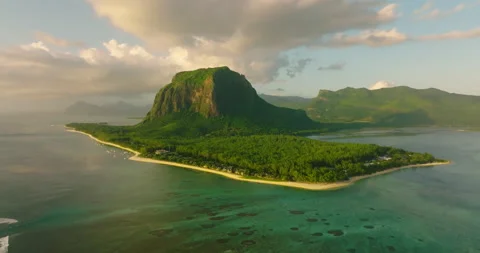 Parallax effect. Aerial view of the high peak of the mountain. The background Stock Footage 200849089
