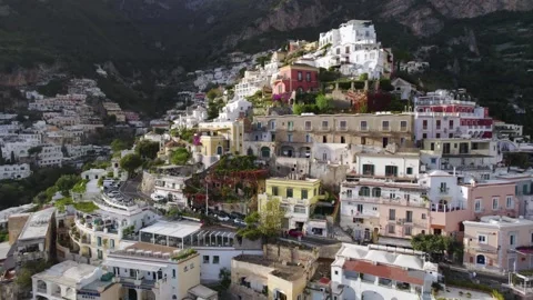 Parallax effect with buildings in foreground in the Positano Amalfi coast, Stock Footage 243171276