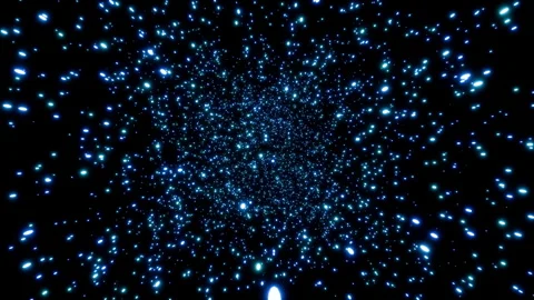 Parallax effect of glowing blue particles rotating seamlessly against a black Stock Footage 319435966