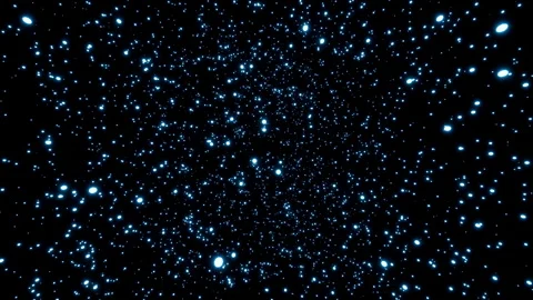 Parallax effect of glowing cyan particles rotating seamlessly against a black Stock Footage 319436353