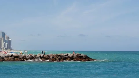 Parallax effect Miami Beach spring break scene Haulover inlet view of highris Stock Footage 151298750