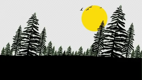 Parallax forest landscape with pine tree silhouettes against green sky and .. Stock-Footage 324070581