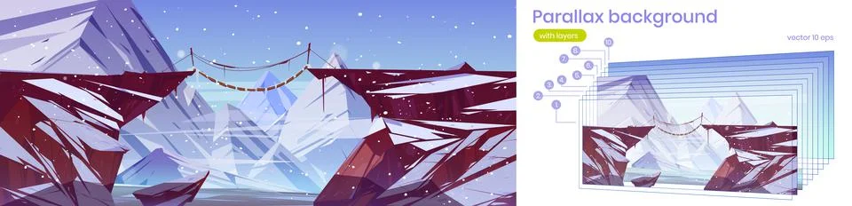Parallax game background winter layered landscape Stock Illustration