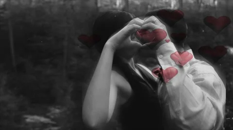 Parallax of Lovers With Floating Hearts Vídeo Stock 61929330