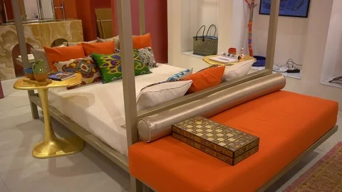 Parallax View Of The Bed With Pillows Stock Footage 105880057