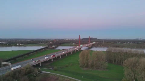 Parallel aerial view of bridge with morning traffic Stock Footage 331199918