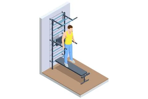 Parallel bar dips start position. Isometric vector illustration of a man Stock Illustration