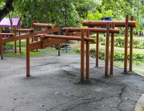 The parallel bar exercise equipment in the park Stock Photos