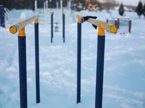 Parallel bars covered with frost Stock Photos
