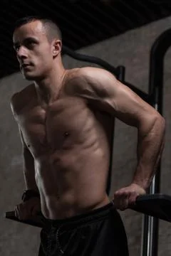 Parallel Bars Exercise For Triceps And Chest Stock Photos