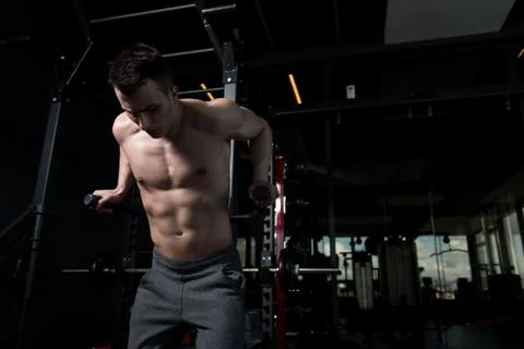 Parallel Bars Exercise For Triceps And Chest Stock Photos