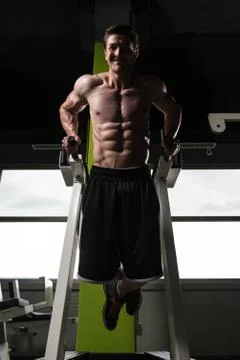 Parallel Bars Exercise For Triceps And Chest Stock Photos