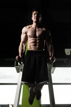 Parallel Bars Exercise For Triceps And Chest Stock Photos