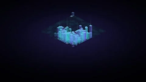 Parallel Compute Grid Loop - Blue Purple Data Block Backdrop Video stock 341955977
