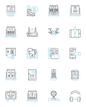 Parallel computing linear icons set. Concurrency, Multithreading, Distributed Stock Illustration