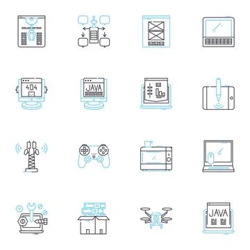Parallel computing linear icons set. Concurrency, Multithreading, Distributed Stock Illustration