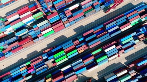 Parallel container rows forming a colorful grid - Shenzhen Stock Footage 346618492
